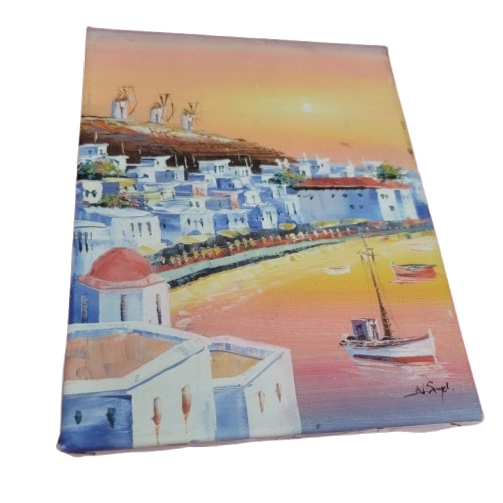 N. Siegel Artwork Greece Mykonos Sunset Coastal Canvas Wall Art Signed